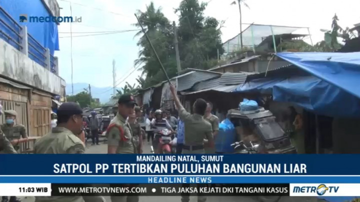 Puluhan Bangunan Liar di Sekitar Pasar Panyambungan Ditertibkan
