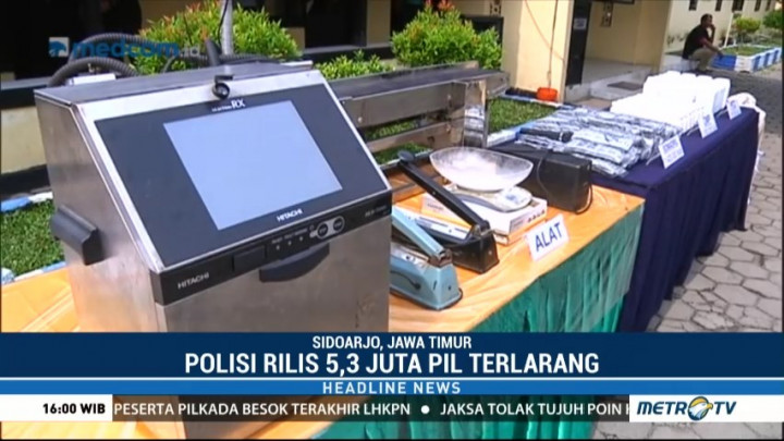 Polisi Rilis Barang Bukti 5,3 Juta Pil Terlarang Hasil Penggerebekan di Sidoarjo