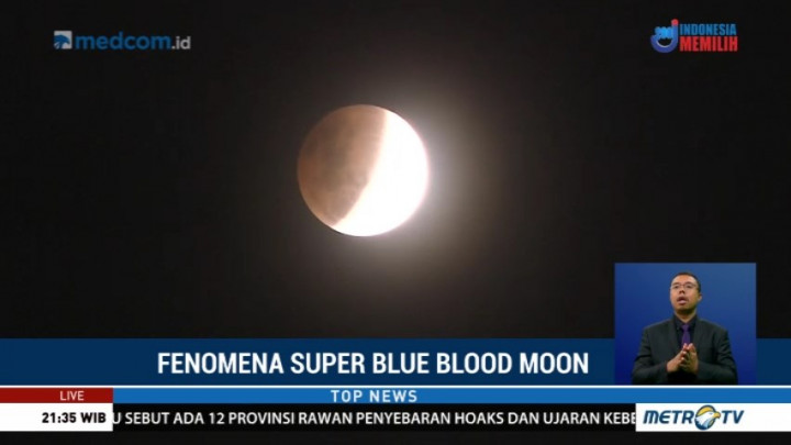 Penampakan Super Blue Blood Moon Setelah Fase Puncak