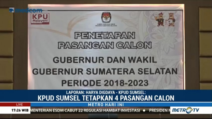 Empat Pasangan Calon Resmi Bertarung di Pilgub Sumsel