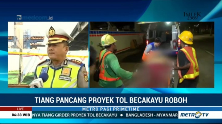 Tiang Girder Tol Becakayu Roboh, Satu Korban Kritis Dibawa ke RS Polri