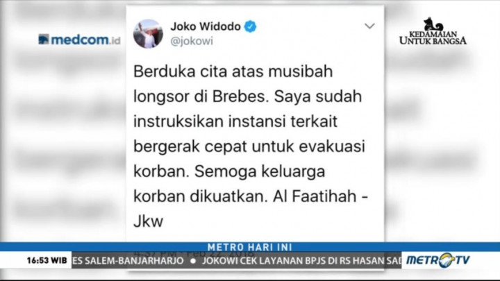 Jokowi Ucapkan Duka Longsor Brebes Melalui Medsos