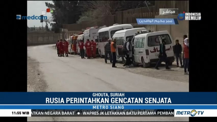 Bus dan Ambulans Bersiap Evakuasi Warga Ghouta