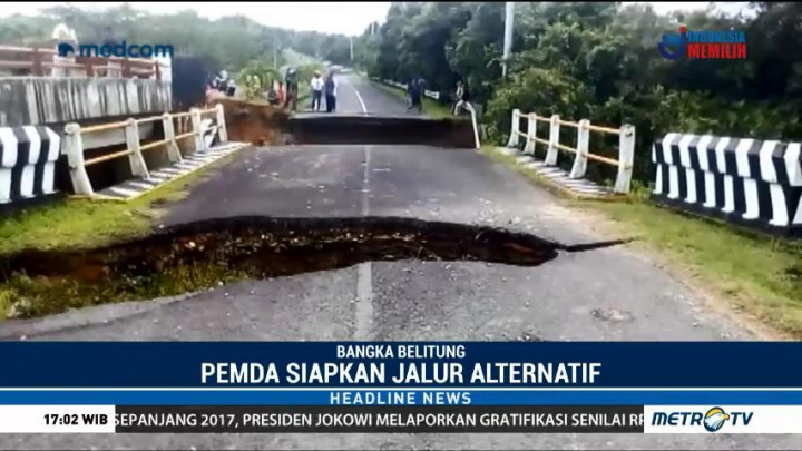 Jembatan Penghubung Antar Kabupaten di Bangka Belitung Putus Diterjang Banjir