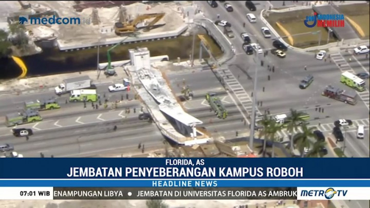 Jembatan Penyeberangan di Florida Ambruk, Sejumlah Kendaraan Terjebak