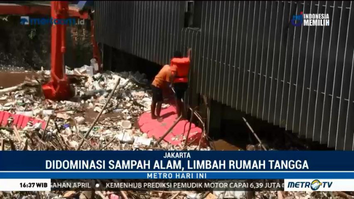 Sampah Kayu Menumpuk di Pintu Air Manggarai
