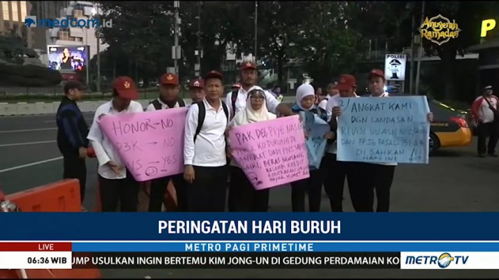 Massa Buruh Mulai Berdatangan ke Monas