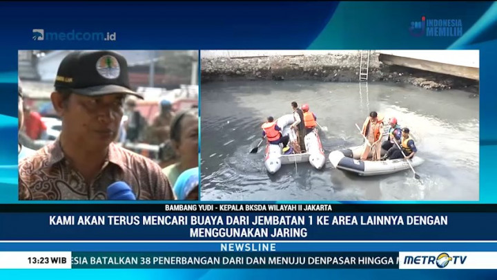 Pasang Surut Air Jadi Kendala Penangkapan Buaya di Kali Grogol