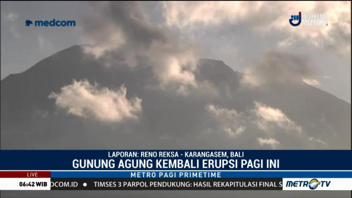 Gunung Agung Kembali Erupsi Pagi Ini