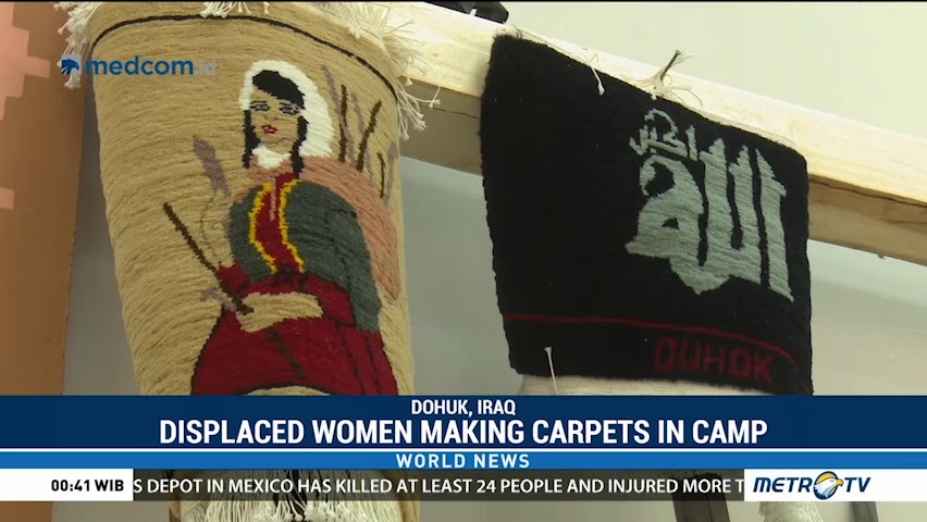 Displaced Women Making Carpets in Camp