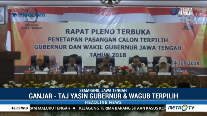 KPU Jateng Tetapkan Ganjar-Taj Yasin sebagai Gubernur dan Wagub Terpilih