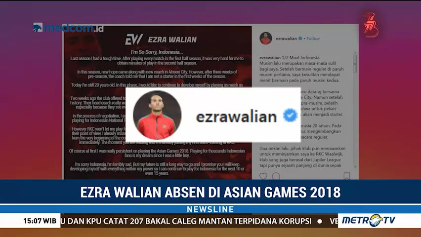 Ezra Walian Tak Bisa Perkuat Timnas di Asian Games