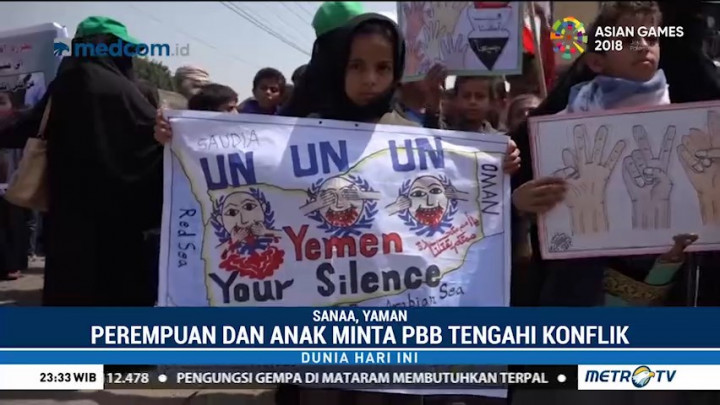 Ratusan Anak dan Wanita di Yaman Demo Depan Kantor PBB
