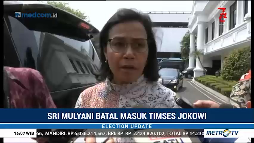Sri Mulyani Batal Masuk Timses Jokowi-Ma'ruf Amin