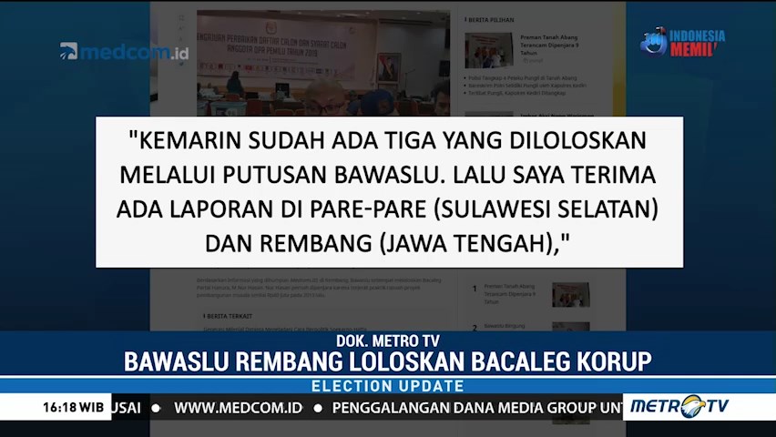 Bawaslu Rembang Loloskan Bacaleg Eks Napi Korupsi