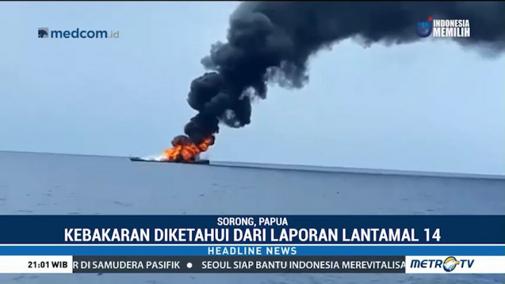 KRI Rencong Terbakar di Selat Sagawin
