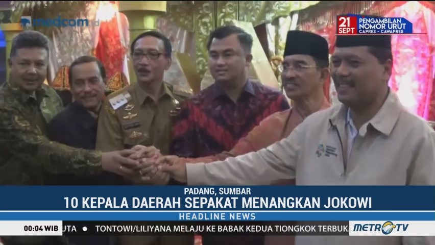 10 Kepala Daerah di Sumbar Deklarasikan Dukungan untuk Jokowi-Ma'ruf