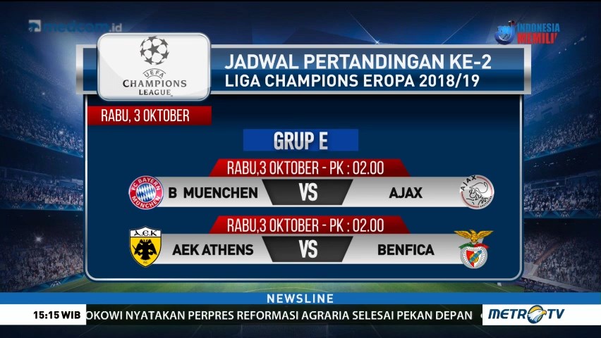 Jadwal Pertandingan Kedua Liga Champions Minggu Depan