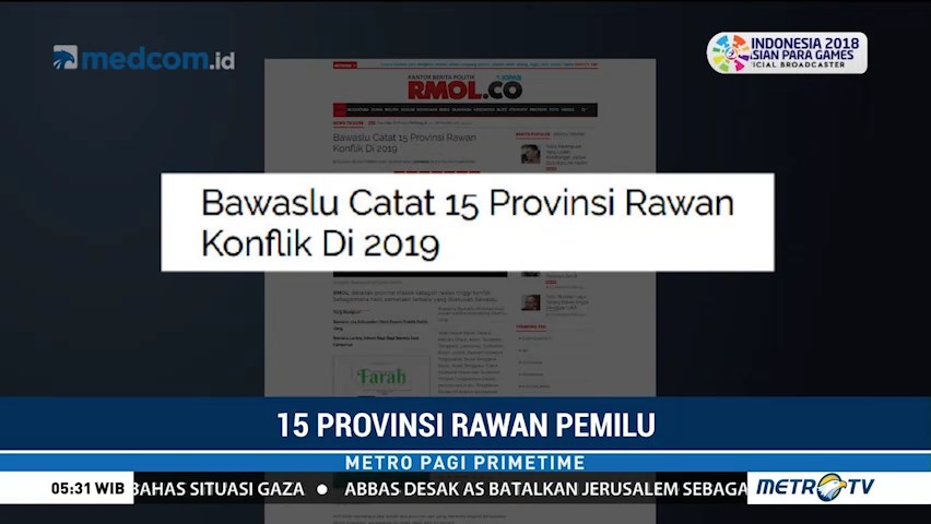 15 Provinsi Masuk Daerah Rawan Pemilu 2019