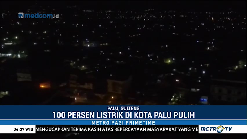 Listrik di Palu, Sigi dan Donggala 100 Persen Pulih