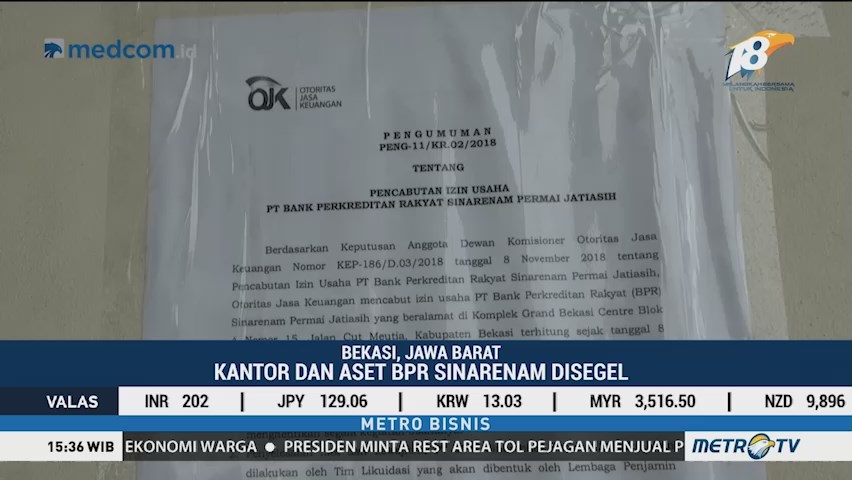 OJK Cabut Izin Usaha BPR Sinarenam