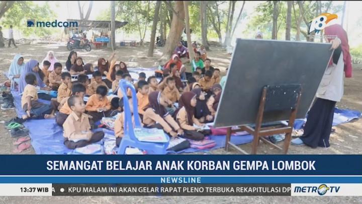 Belajar di Tenda Darurat, Siswa Korban Gempa Lombok Tetap Semangat