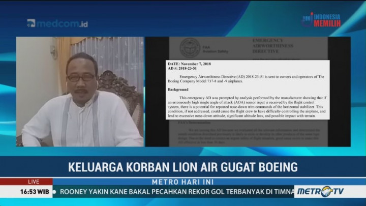 Keluarga Dokter Rio Korban Lion Air PK-LQP Gugat Boeing
