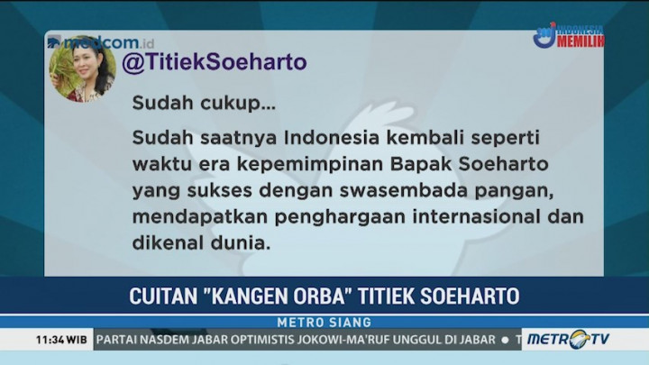 Cuitan 'Kangen Orba' Titiek Soeharto
