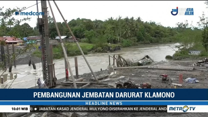 Tiang Pancang dan Rangka Jembatan Darurat Klamono di Sorong Telah Siap
