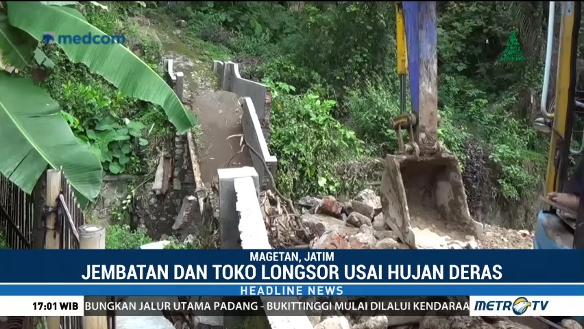 Jembatan dan Toko di Magetan Diterjang Longsor Usai Hujan Deras