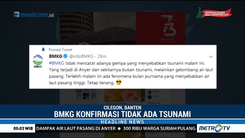 BMKG Konfirmasi Tak Ada Tsunami di Anyer