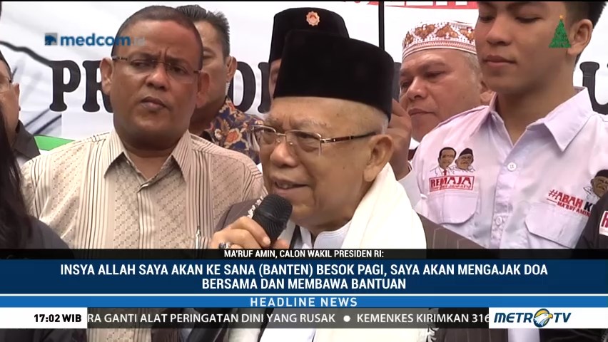 Ma'ruf Amin Dijadwalkan Kunjungi Korban Tsunami Banten Besok