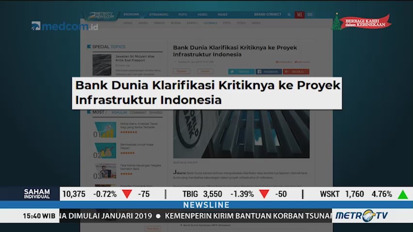 Bank Dunia Klarifikasi Kritiknya ke Proyek Infrastruktur Indonesia