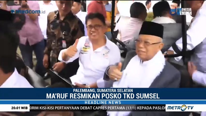 Ma'ruf Amin Resmikan Posko TKD Sumsel