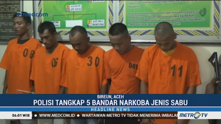 Polres Aceh Tangkap Lima Bandar Narkoba Jenis Sabu