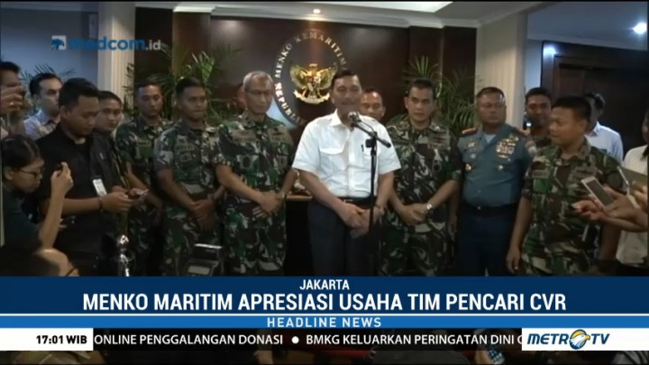 Menko Maritim Apresiasi Usaha Tim Pencari CVR Lion Air PK-LQP