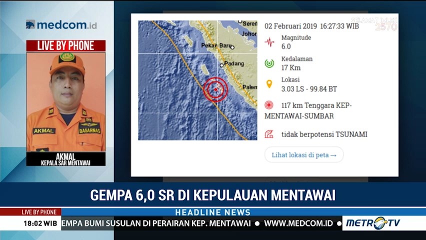 Belum Ada Laporan Kerusakan Akibat Gempa Mentawai