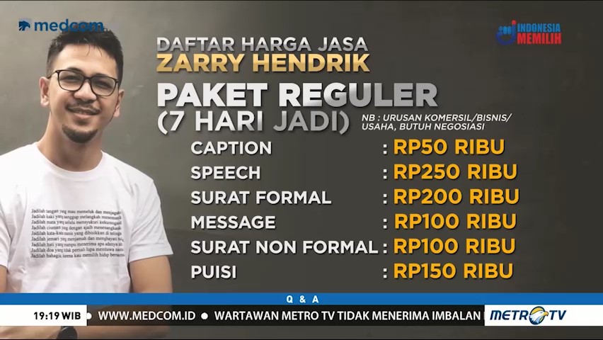 Ini Daftar Harga Jasa Pembuatan 'Caption' dari Zarry Hendrik