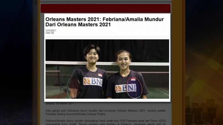 Ganda Putri Indonesia Mundur dari Orleans Masters 2021 Usai Positif COVID-19