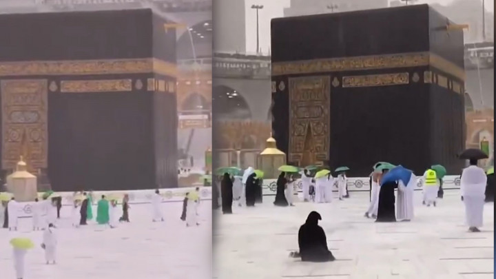 Hujan Deras dan Butiran Es Turun di Mekkah