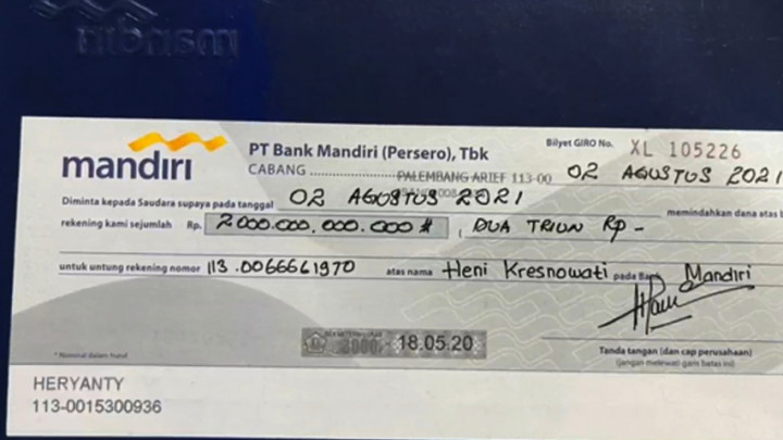 Beredar Foto Bilyet Giro Rp2 T Bertuliskan Nama Anak Akidi Tio