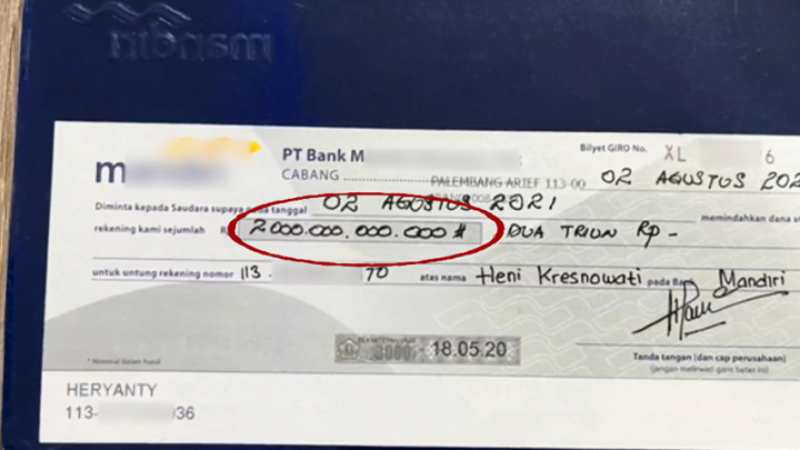 Bilyet Giro Rp2 T dari Keluarga Akidi Tio Tak Bisa Dicairkan karena Saldo Tak Mencukupi