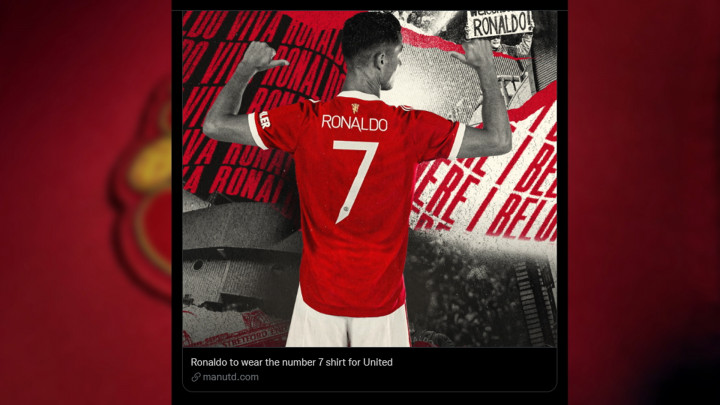 Cristiano Ronaldo Resmi Kembali Pakai Nomor Punggung 7 di MU