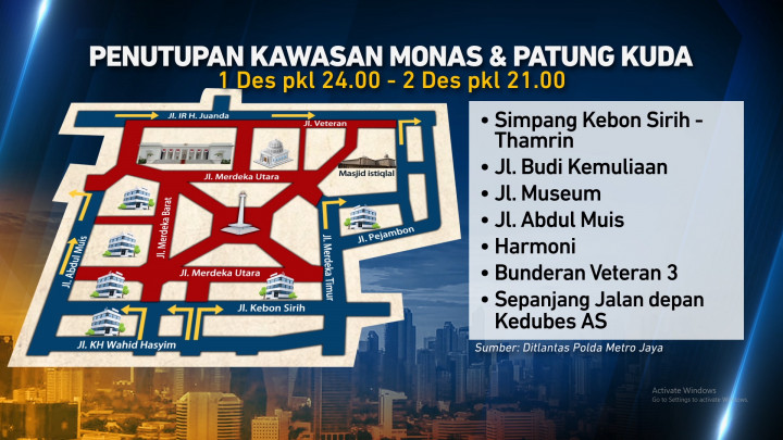 Antisipasi Massa 212, Ini Jalan di Sekitar Istana Ditutup Hingga Malam Ini