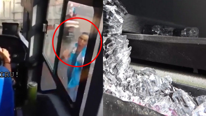 Detik-detik Bus Milik Kemenhub Diserang dan Dihantam Batu oleh 2 Pemuda