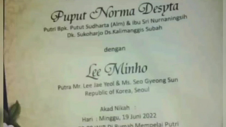 Viral! Pernikahan Gadis Asal Batang dengan 'Lee Min Ho'