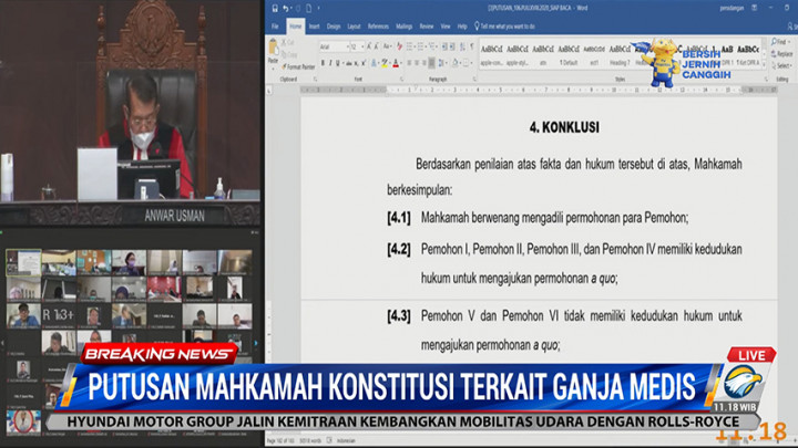 MK Tolak Uji Materi Ganja Medis