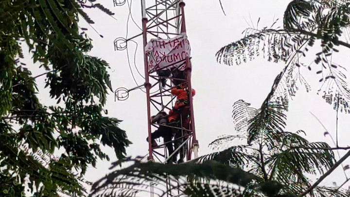 Aksi Nekat Seorang Pria di Sikka Panjat Tower Setinggi 43 Meter