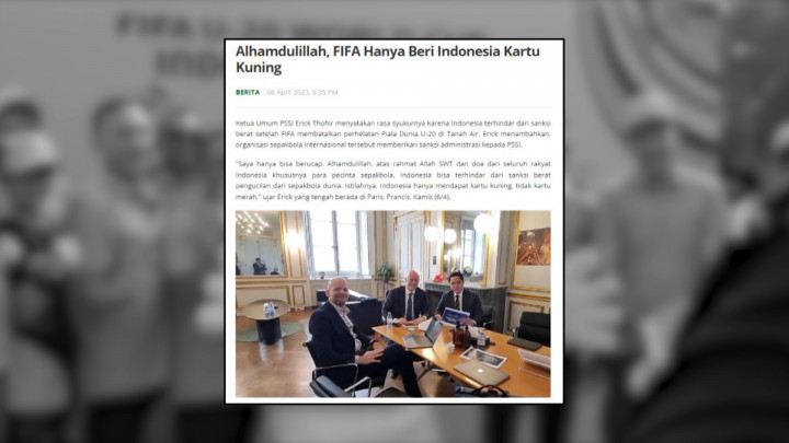 Indonesia Tak Dapat Sanksi Berat, FIFA Hanya Beri Kartu Kuning