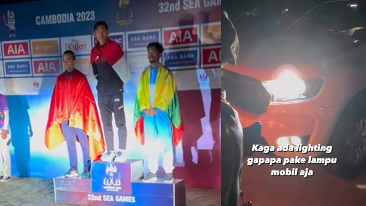 Viral! Podium Sea Games 2023 Kamboja Hanya Disorot Lampu Mobil